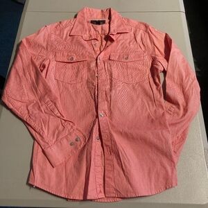 Marc Anthony Stretch Slim Fit Button-Up Collared Shirt Red White Men's Small S